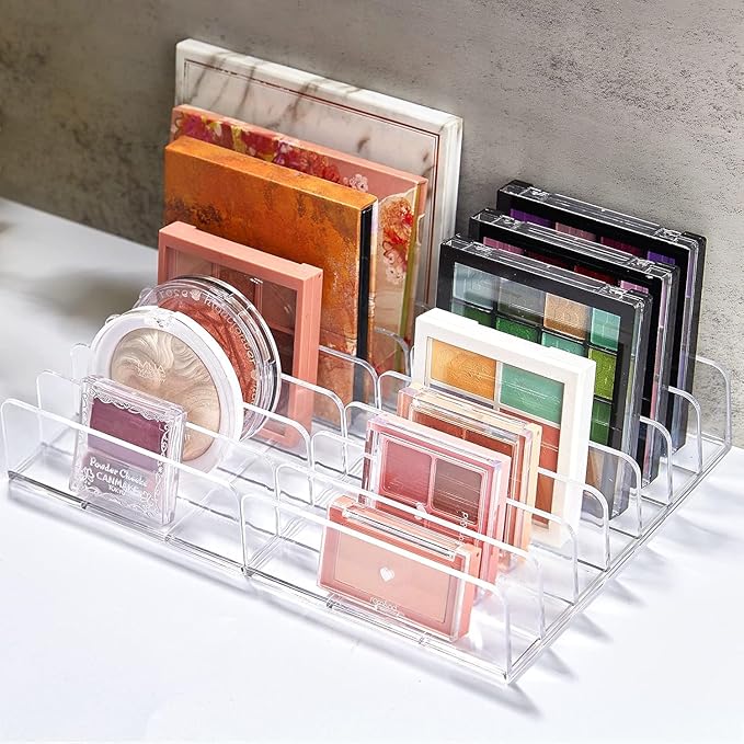 1pc Clear 7 Compartments Duty Multifunctional,Eyeshadow Palette Makeup Organizer Money Storage Rack,Desktop Cash Cosmetic Holder for Bathroom Vanity Countertop,Cosmetic Display Cases,Bags and Cases