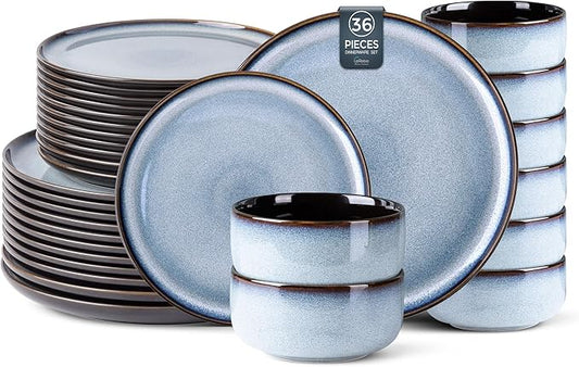 LERATIO Ceramic Dinnerware Sets for 12, 36 Pieces Plates and Bowls Sets, Reactive Glaze Dishes -Scratch Resistant, Dishwasher&Microwave Safe&Oven Safe