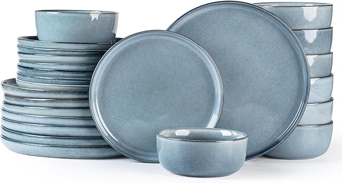 AmorArc Stoneware Dinnerware Sets for 8,Round Reactive Glaze Ceramic Plates and Bowls Set,Highly Scrath Resistant | Dishwasher & Microwave Safe Dishes Set,Service for 8 (24pc)