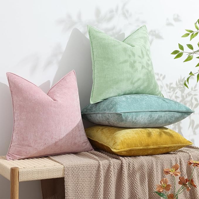 decorUhome Couch Throw Pillow Covers 12x20 Set of 2, Decorative Soft Euro Neutral Chenille Lumbar Pillow Covers with Elegant Design for Sofa Bed Living Room Home Decor, Aqua Haze