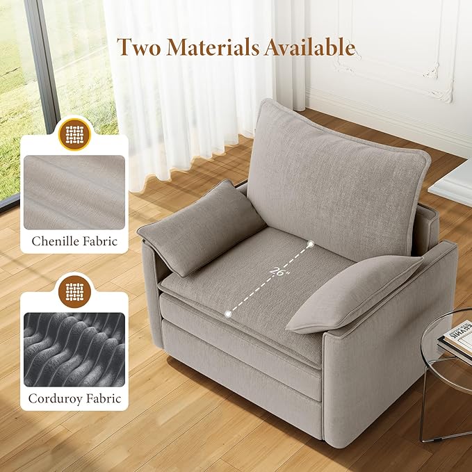 Vesgantti 40" Single Seat Sofa, Comfy Cloud Couch Deep Seat Upholstered Couch Chenille Modern Sofa with Armrest Pillow, Easy Assembly for Living Room, Bedroom and Apartment, Light Brown