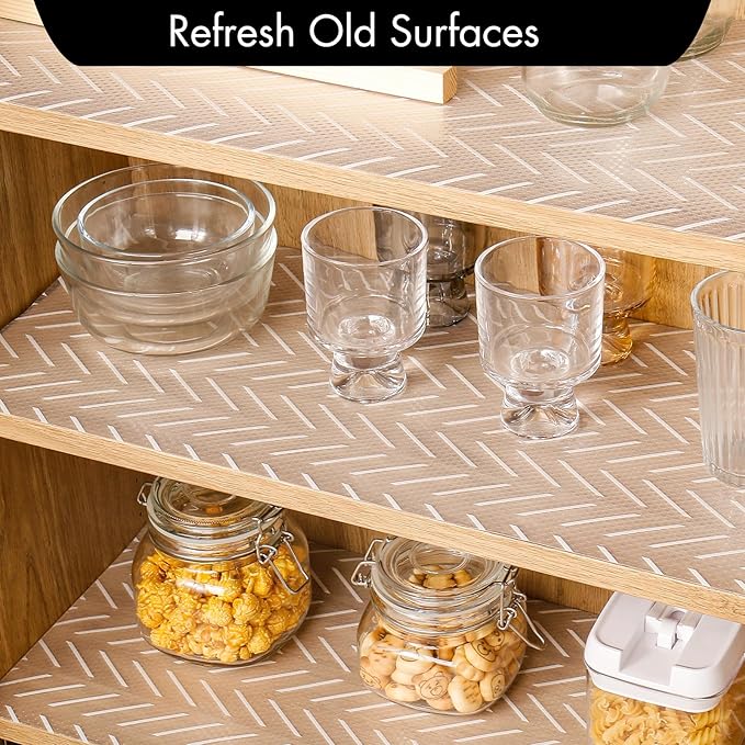 Cooyes Shelf and Drawer Liner for Kitchen Cabinets – Non-Adhesive, Waterproof, Non-Slip Cabinet Liners for Scratch Protection, Desk, Refrigerator, Shelves, Drawers with Modern Pattern