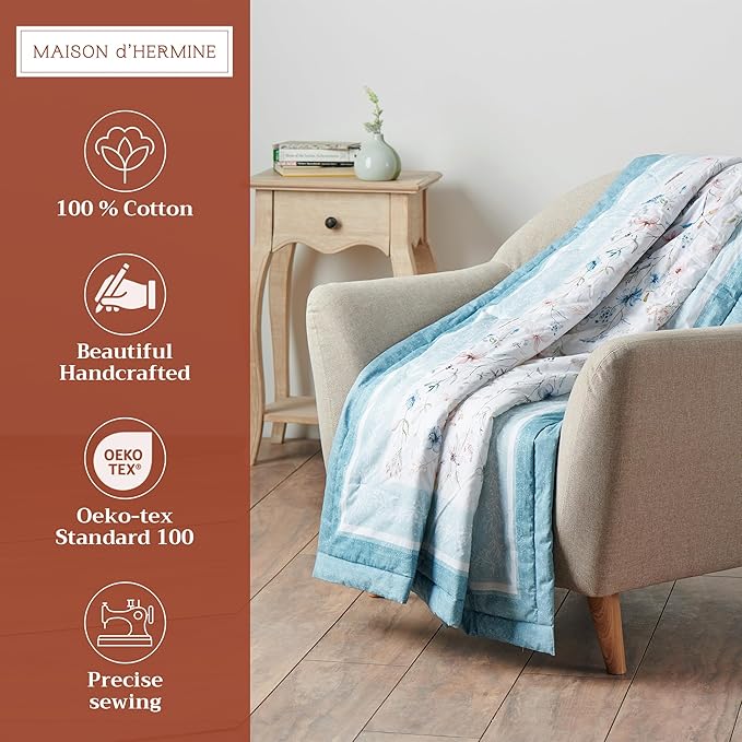Maison d' Hermine Throw Blanket for Couch Lightweight Soft Warm Breathable Cotton Throw Blankets for Bed Girls Boys Women Men Gifts Sofa Travel Living Room Chair Bedding (50"x60", Ice Florals)