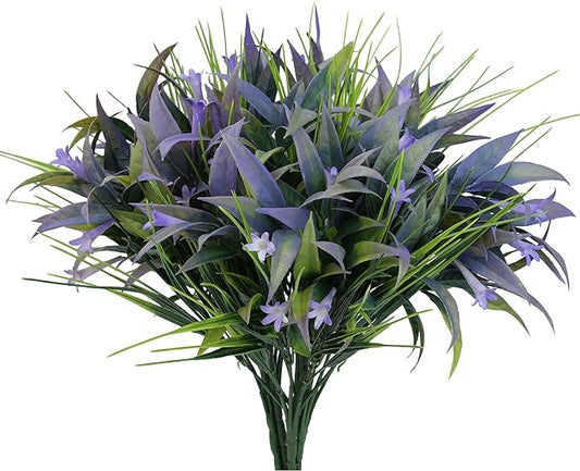 8 Bundles Artificial Plants Bushes Outdoor UV Resistant Fake Flowers Grass Bulk Faux Plastic Greenery for Fall Winter Summer Outside Window Box Planter Front Porch Yard Floral Arrangements