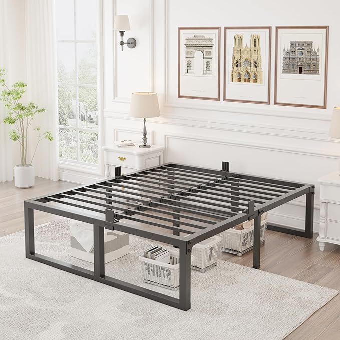 18 Inch Queen Bed Frame,3500 lbs Heavy Duty Metal Platform, Steel Slats Support/No Box Spring Needed/Noise Free/Non-Slip/Easy Assembly