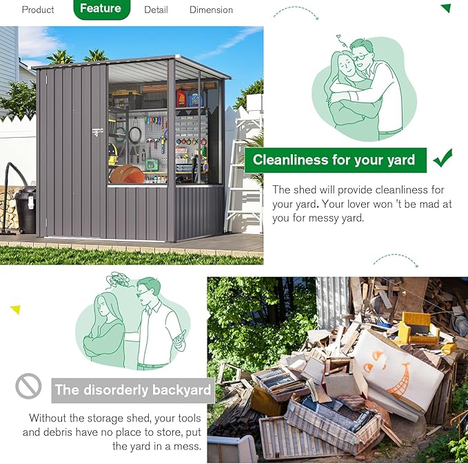 AECOJOY 5x5 FT Storage Shed, Metal Sheds & Outdoor Storage Clearance with Lockable Doors and Ventilated Mesh, Utility Garden Tool Shed for Backyard, Patio, Poolside