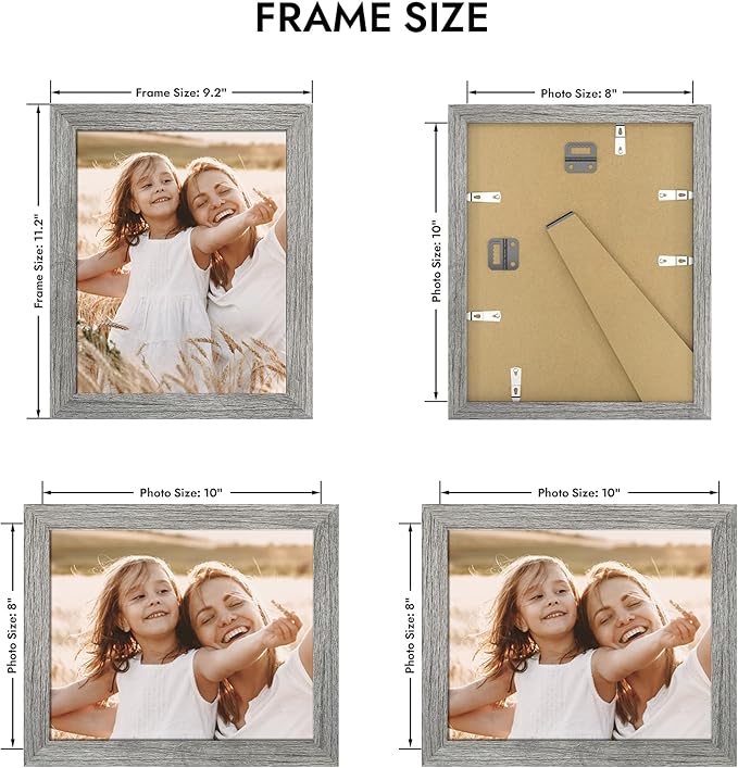 8x10 Picture Frame, Made of Real Glass and Wooden Frame, Horizontal and Vertical Display for Wall or Tabletop (Grey, 1 Pack)
