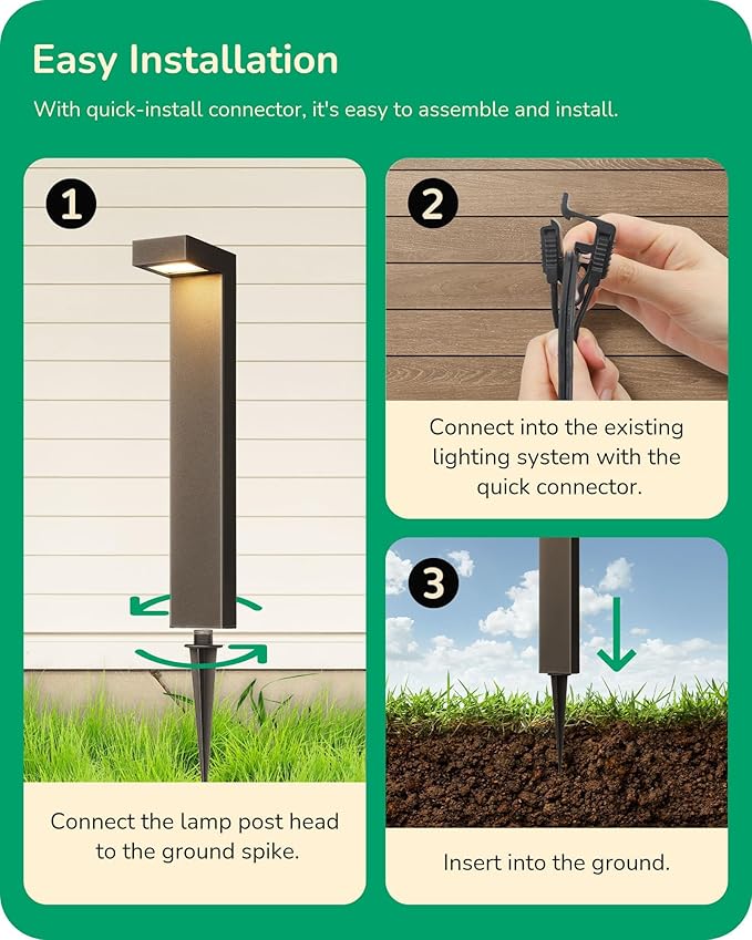 EDISHINE Low Voltage Landscape Lighting, 3.2W 3000K 50,000Hrs Electric LED Pathway Lights Wired, 12V Waterproof Outdoor Landscape Path Lights, Modern Aluminum Housing for Driveway Garden, 6Pack