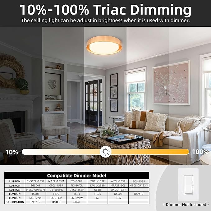 Hlite 13 inch Ceiling Light Fixture,Gold LED Flush Mount Ceiling Light, 3000K/Warm White/24W,Dimmable 1920LM Indoor Room Decorative Modern Ceiling Lights for Bedroom Kitchen(2 Pack)