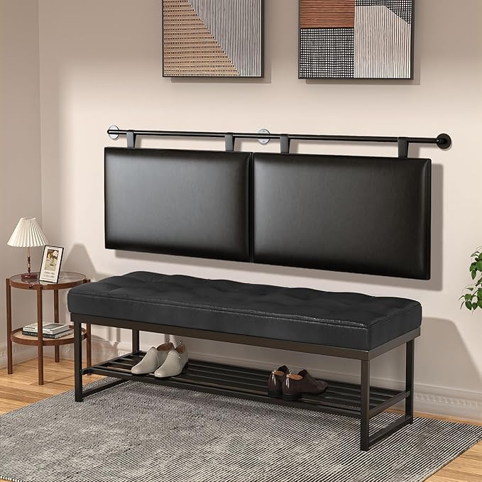 Queen Size Headboards Wall Mounted Bed Headboard with Only Black Hanging Head Boards, Industrial Pipe for Bedroom (Black, Queen)