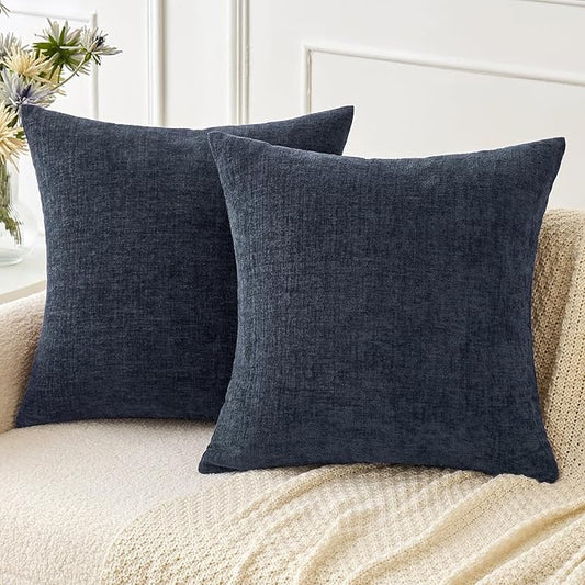 MIULEE Pack of 2 Couch Throw Pillow Covers 18x18 Inch Soft Navy Blue Chenille Pillow Covers for Sofa Living Room Solid Dyed Pillow Cases