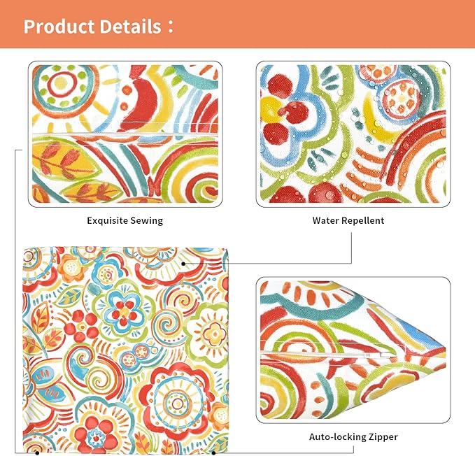 Outdoor Throw Pillow Covers 18”x18”, Decorative Pillow Covers for Patio Furniture, Modern Cushion Cases for Garden Couch Home Sofa Bed Office Chair, Pack of 2, Flower Multi