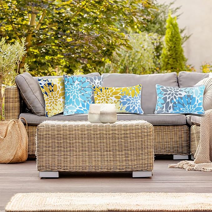 JMGBird 12×20 Inch Outdoor Lumbar Pillows Pack of 2 Colors Waterproof Throw Pillows with Insert Rectangular Decorative Garden Cushion for Home Furniture Patio Coach Sofa