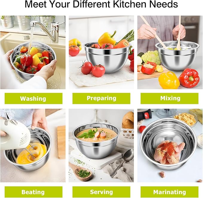 TeamFar Mixing Bowls, Stainless Steel Nesting Salad Bowls with Airtight Lids Set, For Serving/Mixing/Storing, Healthy & Long-lasting, Dishwasher Safe & Easy Clean, 4.6/3 / 1.5 QT, Colorful