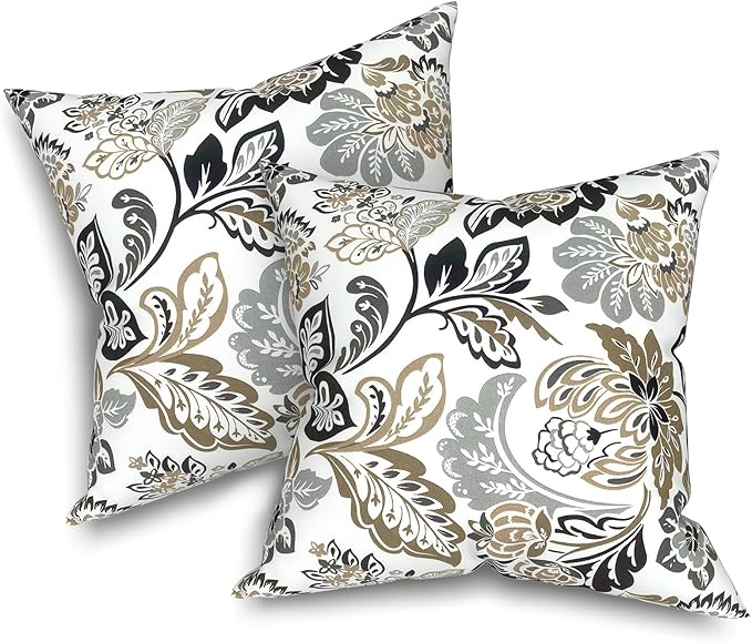 Outdoor/Indoor Throw Pillow Covers Set of 2, All Weather Square Pillow Cases 16x16 Inch, Patio Cushion Pillow of Home Furniture Use, Dailey Tan