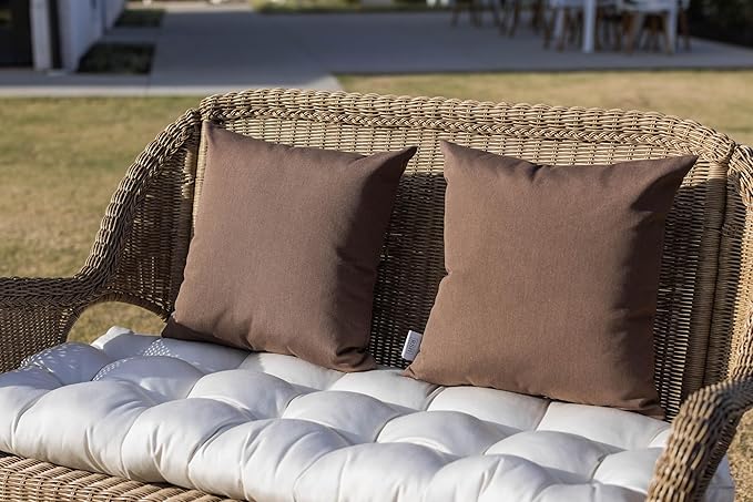 RSH DECOR: Sunbrella Square Throw Pillows Set of 2 | 24" x 24" | Water and Fade-Resistant Performance Fabric | Outdoor Pillow Covers with Down-Alternative Inserts | Canvas Taupe