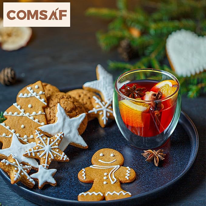 ComSaf Cappuccino Cup 8 oz, Glass Coffee Cups Set of 2, Double Walled Glass Coffee Mugs for Caramel Macchiato, Latte, Flat White, Lungo, Coffee Mug Set Gift for Christmas, Birthday