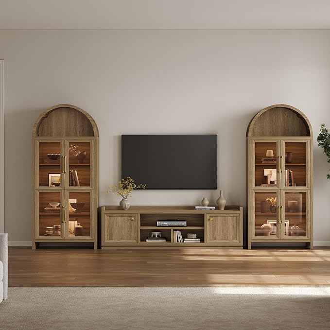 SICOTAS TV Stand Entertainment Center - 67" TV Console for Living Room Modern TV Stand for Bedroom, Media Console with Shelf and Cabinet, Entertainment Stand for TVs up to 65 75 Inch(Brown Oak)