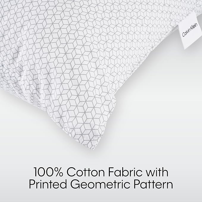 Calvin Klein Geometric Print 20" x 36" King Size Set of 2 Bed Pillows for Sleeping, White