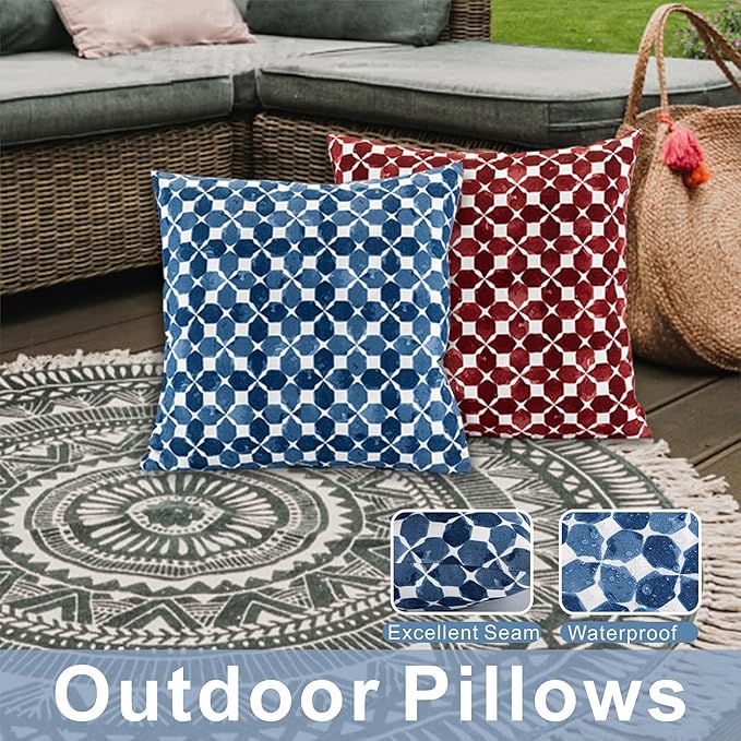 JMGBird 18×18 Inch Outdoor Lumbar Pillows Pack of 2 Colors Waterproof Throw Pillows with Insert Rectangular Decorative Garden Cushion for Home Furniture Patio Coach Sofa