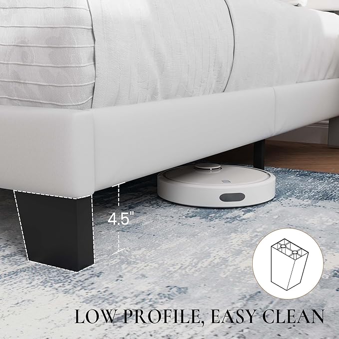 SHA CERLIN Twin Platform Bed Frame with Velvet Upholstered Headboard, Mattress Foundation with Strong Wooden Slats Support, No Box Spring Needed, White