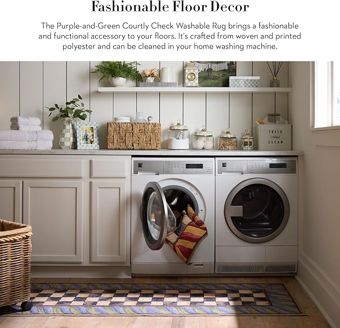 MACKENZIE-CHILDS Washable Rug, Decorative Indoor Rug, 3' x 5', Purple-and-Green Courtly Check