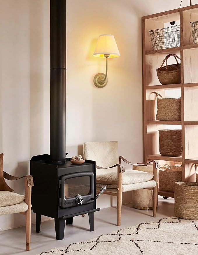 Vintage Fabric Wall Sconce Linen Cloth Shade, E26 Hardwired Indoor 1-Light Wall Mounted Lamp Fixture for Living Room Bedroom Stairs Hallway