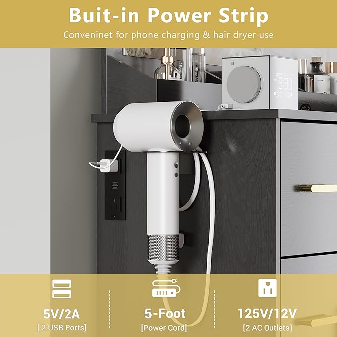 Makeup Vanity with Large Lighted Mirror and Chair, 7 Drawers Vanity Makeup Desk Table with Power Strip, Adjustable Lighting, and Cushioned Storage Stool for Women, Girls