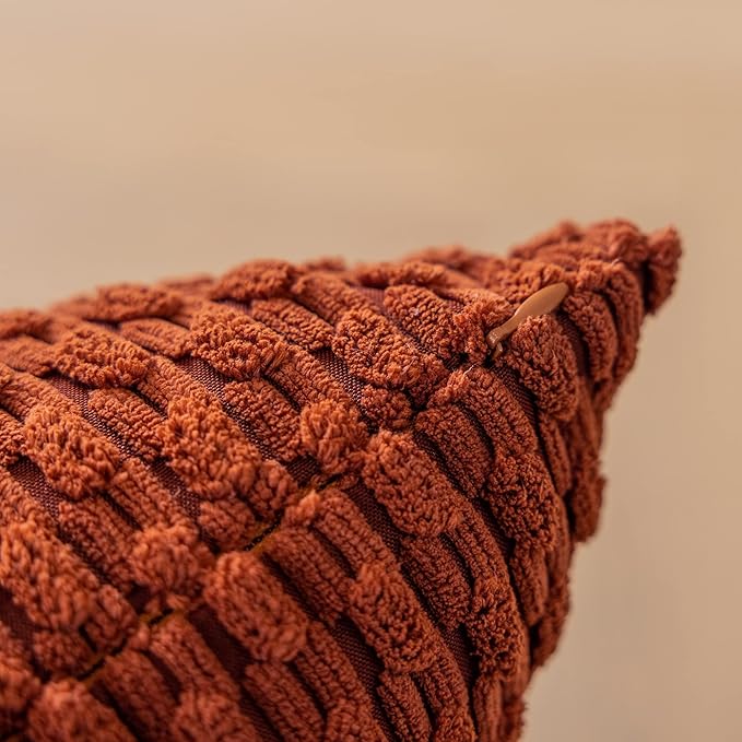 Kevin Textile Fall Lumbar Throw Pillows Cover Autumn Decorative Cushion Covers for Chair/Sofa/Bed/Car Comfortable Corduroy Striped 12 x 20 Inches Burnt Brick Double Pieces