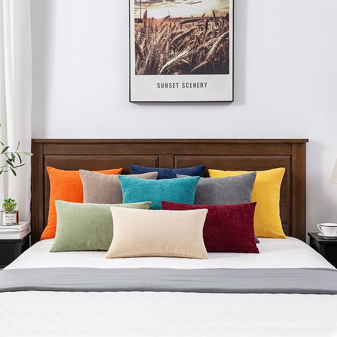 GAWAMAY Decorative Throw Pillow Covers 16x16 Inch Set of 2, Super Soft Chenille Square Pillows Farmhouse Fall Pillowcase for Living Room Bedroom Sofa Couch Cushion Cover Mustard Yellow 40x40cm