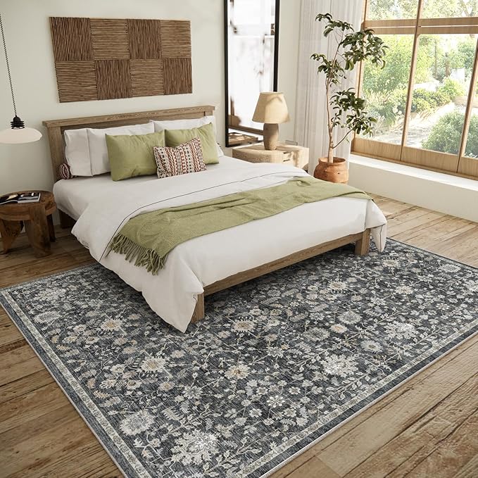 8x10 Washable Area Rugs Ultral Soft Non-Slip Stain Resistant Vintage Boho Large Carpet for High-Traffic Living Room & Dining Room