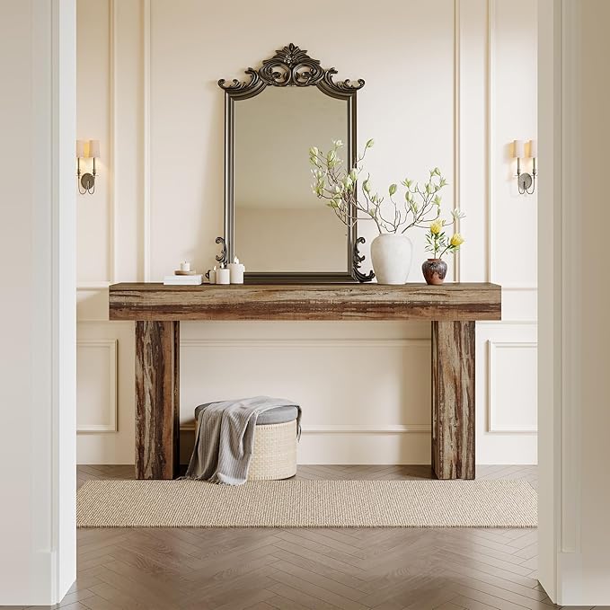 Tribesigns 63-Inch Long Console Table, Farmhouse Wooden Sofa Table Behind The Couch, Narrow Entryway Table for Entrance, Hallway, Living Room (Mottled Gray Brown)