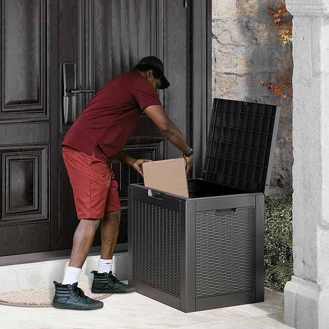 Deck Box, 31 Gallon Resin Outdoor Storage Box, Waterproof and UV Resistant Lightweight Storage Deck Box for Garden Tools, Supplies