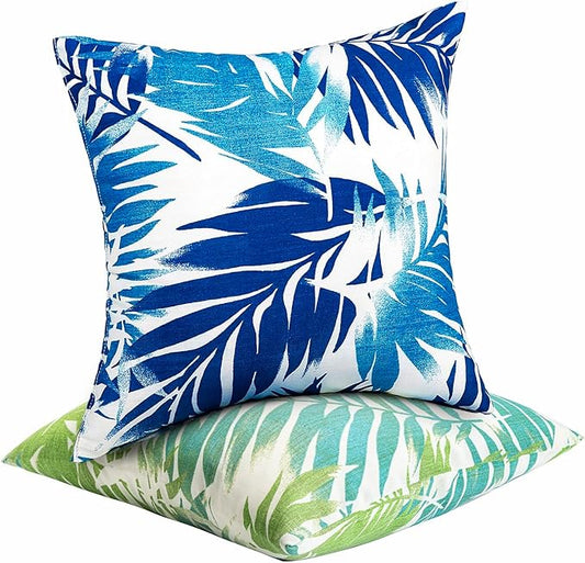 JMGBird 18×18 Inch Outdoor Lumbar Pillows Pack of 2 Colors Waterproof Throw Pillows with Insert Rectangular Decorative Garden Cushion for Home Furniture Patio Coach Sofa