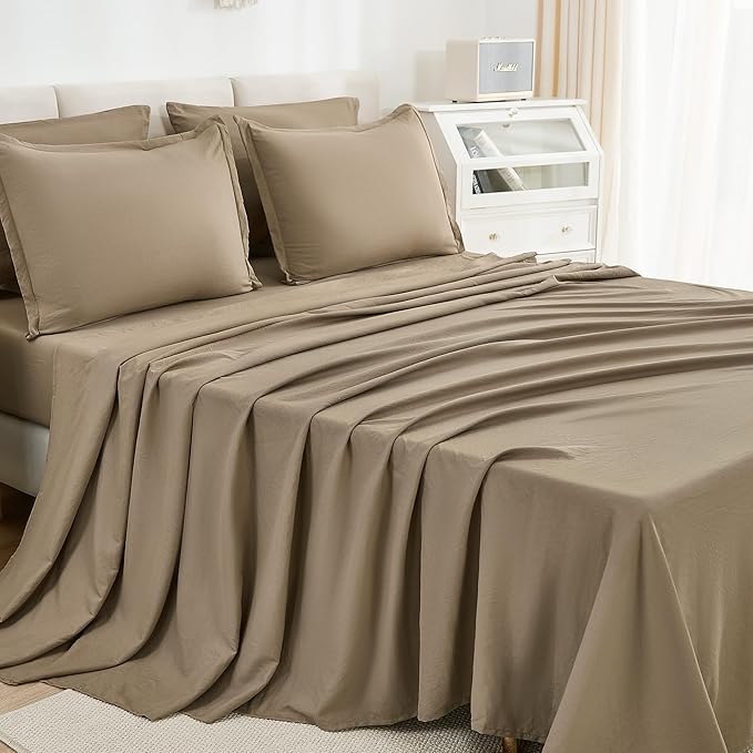 Litanika California King Comforter Set Taupe - 7 Pieces Bed in a Bag Cal King Bedding Comforter Sets, Plain Lightweight Bed Set with Comforter, Sheets, Pillowcases & Shams