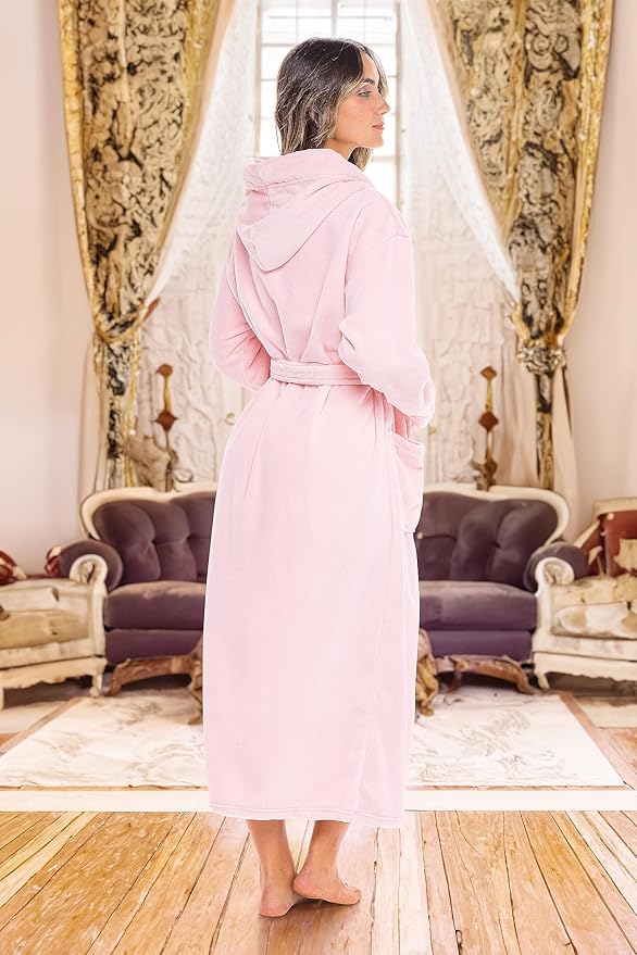 Alexander Del Rossa Womens Robe, Long Plush Bathrobe with Hood, Hooded Robes for Women Plus Size Bath Robe