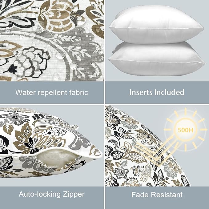 LVTXIII Outdoor Throw Pillows 18x18 Patio Waterproof Square Pillows with Piping Fade Resistant Accent Pillow for Spring Summer Garden Decoration, Set of 2, Dailey Tan