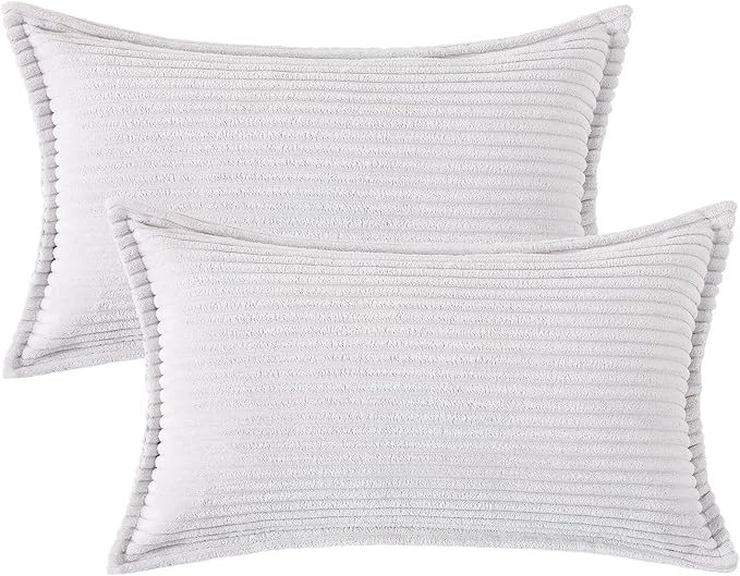 Mecatny Corduroy Throw Pillow Covers 12x20 Set of 2, Neutral Decorative Soft Boho Lumbar Couch Pillow Covers with Broadside for Sofa Living Room, Grey