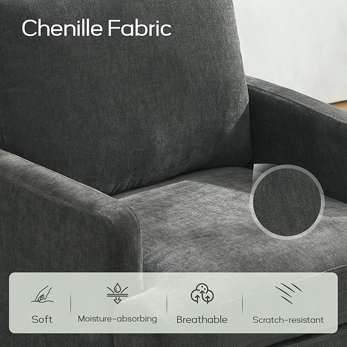 VKNOW Mid-Century Accent Chairs Set of 2, Modern Upholstered Chenille Armchair for Living Room,Comfy Reading Accent Chairs with Wood Legs for Bedroom, Dark Grey