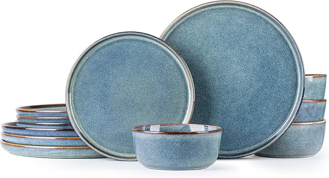 AmorArc Ceramic Dinnerware Sets for 4,Round Reactive Glaze Stoneware Plates and Bowls Set,Highly Scrath Resistant Dishware | Dishwasher & Microwave Safe Dishes Set,Service for 4 (12pc)