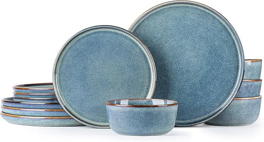 AmorArc Ceramic Dinnerware Sets for 4,Round Reactive Glaze Stoneware Plates and Bowls Set,Highly Scrath Resistant Dishware | Dishwasher & Microwave Safe Dishes Set,Service for 4 (12pc)