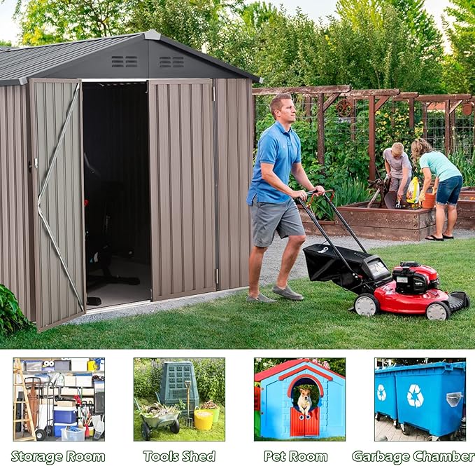 AECOJOY 7' x 7' Metal Storage Shed for Outdoor, Outdoor Storage Shed with Design of Lockable Doors, Utility and Tool Storage for Garden, Backyard, Patio, Outside use.