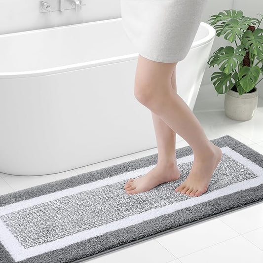 OLANLY Bathroom Rugs 47x17, Extra Soft and Absorbent Microfiber Bath Mat, Non-Slip, Machine Washable, Quick Dry Shaggy Bath Carpet, Suitable for Bathroom Floor, Tub, Shower (Runner, Grey)