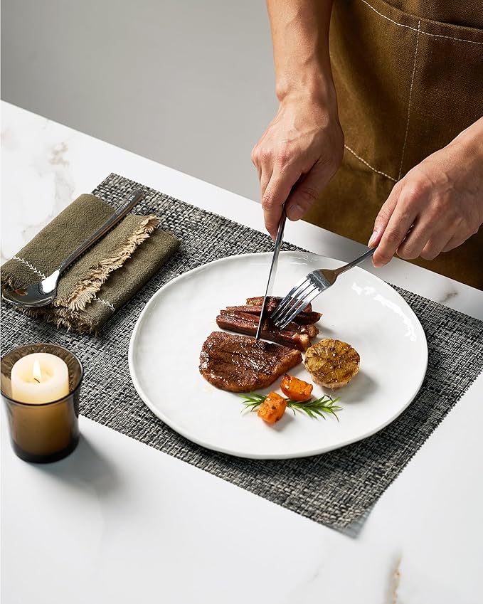 Famiware Porcelain kitchen plates and bowls set, Modern dishes set for 6, Handmade Wave Edge Dinnerware Sets, Microwave and Dishwasher Safe Tableware, Polar White (24pc)