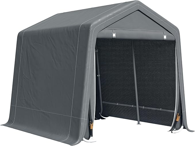 Outsunny 9' x 8' Carport Portable Garage, Heavy Duty Storage Tent, Patio Storage Shelter w/Anti-UV PE Cover and Double Zipper Doors, for Motorcycle Bike Garden Tools, Dark Gray