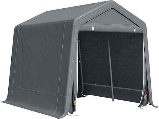 Outsunny 9' x 8' Carport Portable Garage, Heavy Duty Storage Tent, Patio Storage Shelter w/Anti-UV PE Cover and Double Zipper Doors, for Motorcycle Bike Garden Tools, Dark Gray