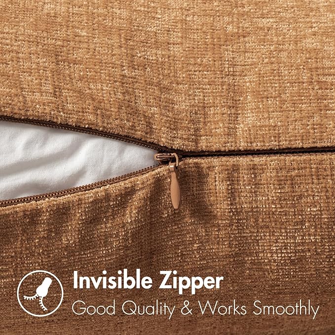 MIULEE Pack of 2 Brown Throw Pillow Covers 12x20 Inch Soft Chenille Pillow Covers for Sofa Living Room Couch Solid Dyed Cases