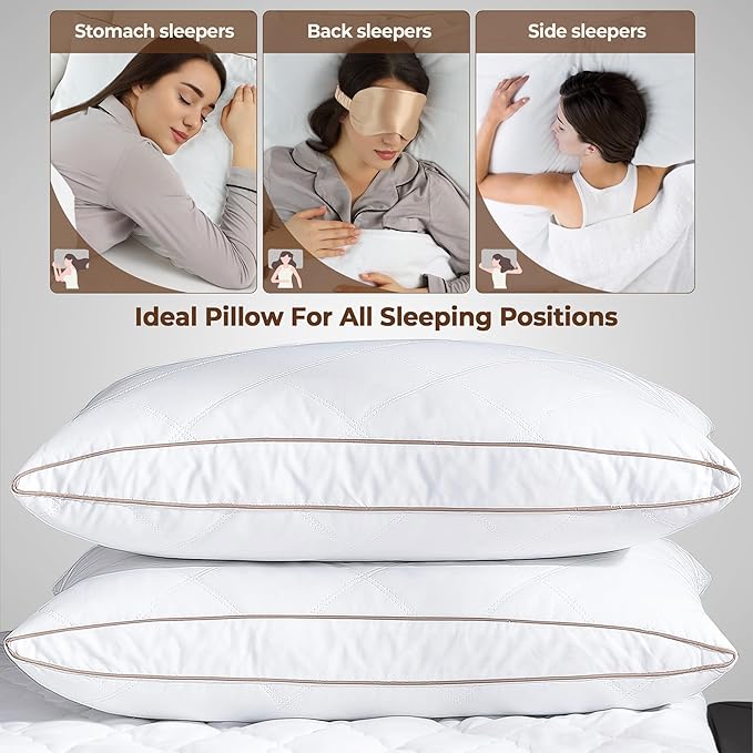 WOLKI Goose Down Feather Pillows, Pillows King Size Set of 2, 100% Soft Cotton Cover Bed Pillows, Hotel Pillow for Back, Stomach or Side Sleepers