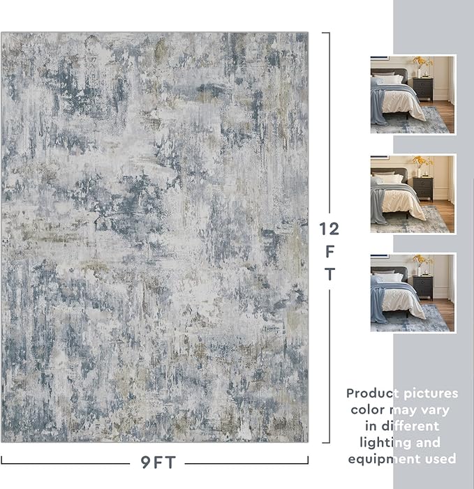 tchdio Area Rug 9x12 Rugs for Living Room- Abstract Soft Living Room Rug-Non Slip Carpet- Washable Rug for Bedroom Dining Room Home Office Modern Rugs Blue/Beige