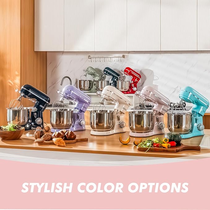 Kitchen in the Box Stand Mixer, 3.5 QT Small Electric Kitchen Mixer, 10-Speed Portable Lightweight Food Mixer with Stainless Steel Bowl, Egg Whisk, Dough Hook, Beater (Light Pink)